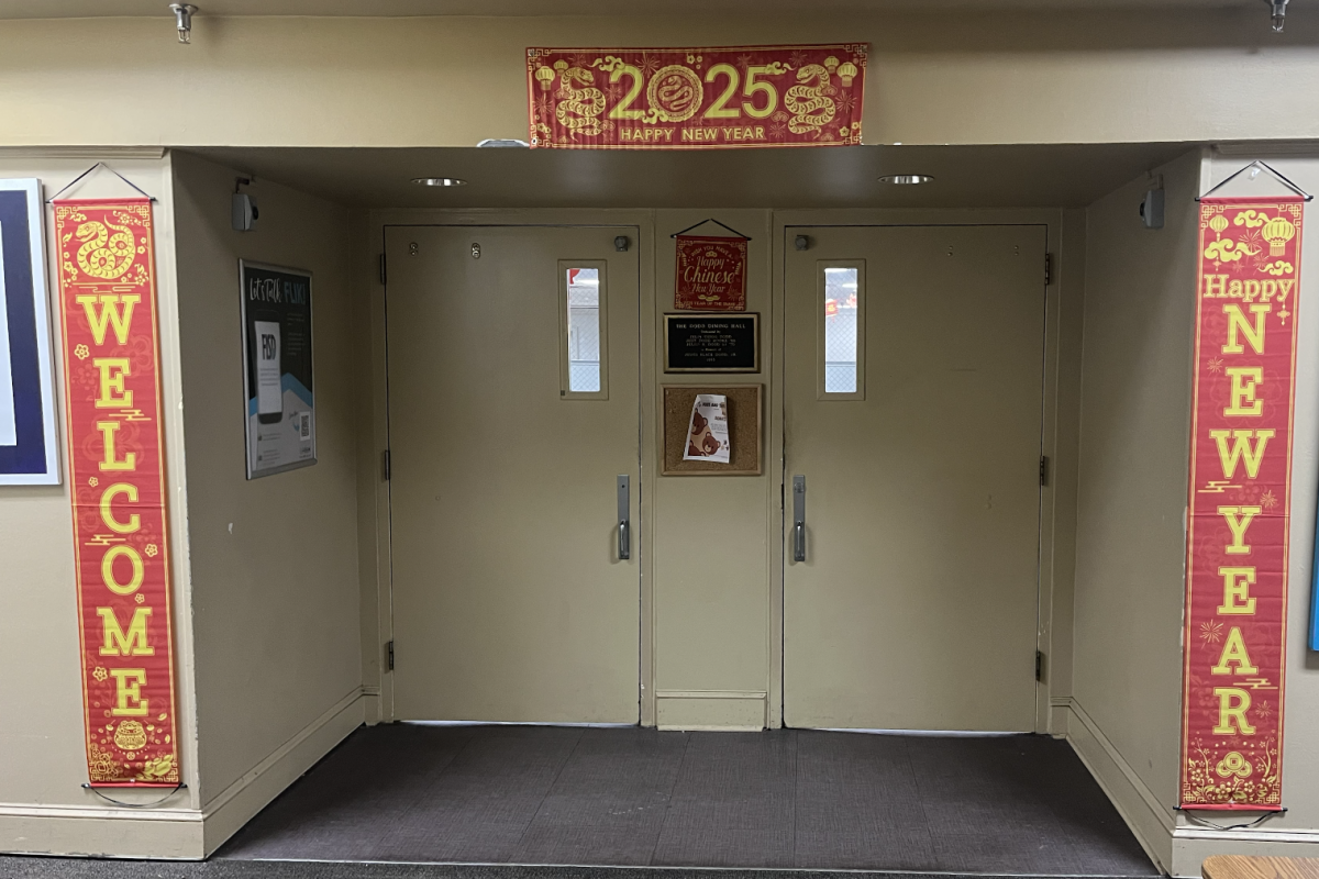 Lunar New Year decorations around the cafeteria.